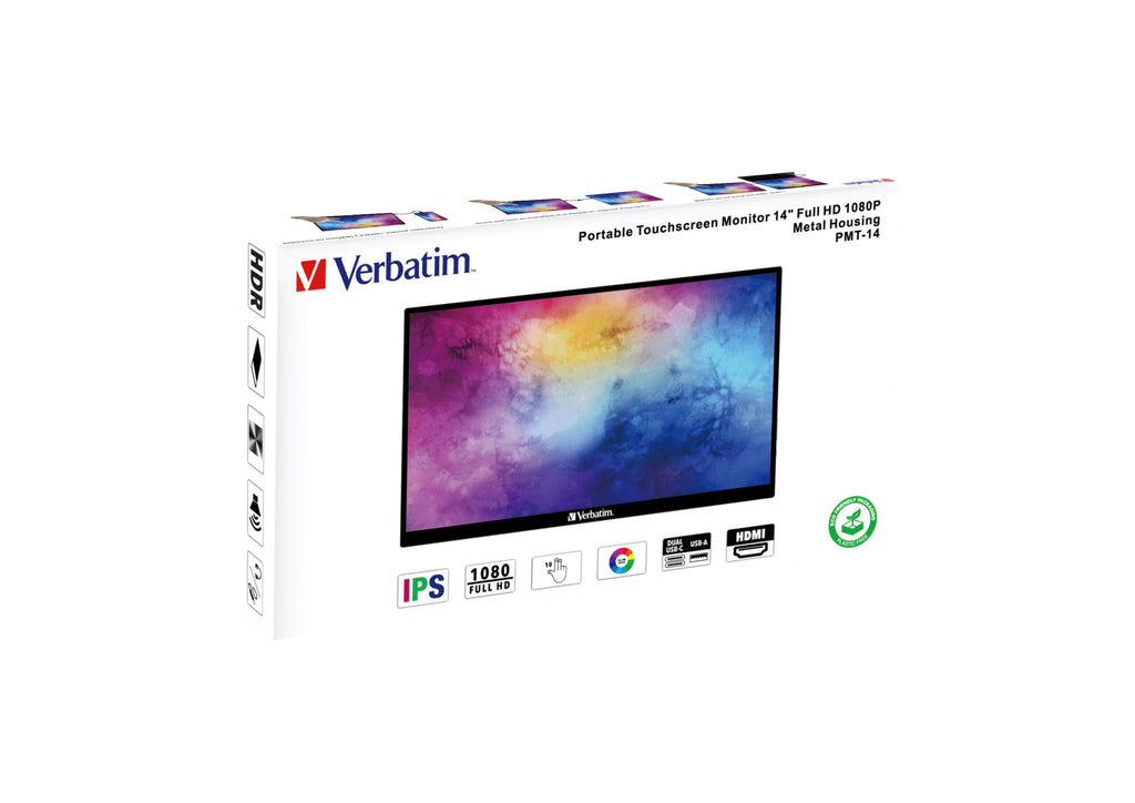 TFT Verbatim PMT-14, Portable Touchscreen Monitor 35,60cm (14), HDMI,2xUSB-C,SP 49591